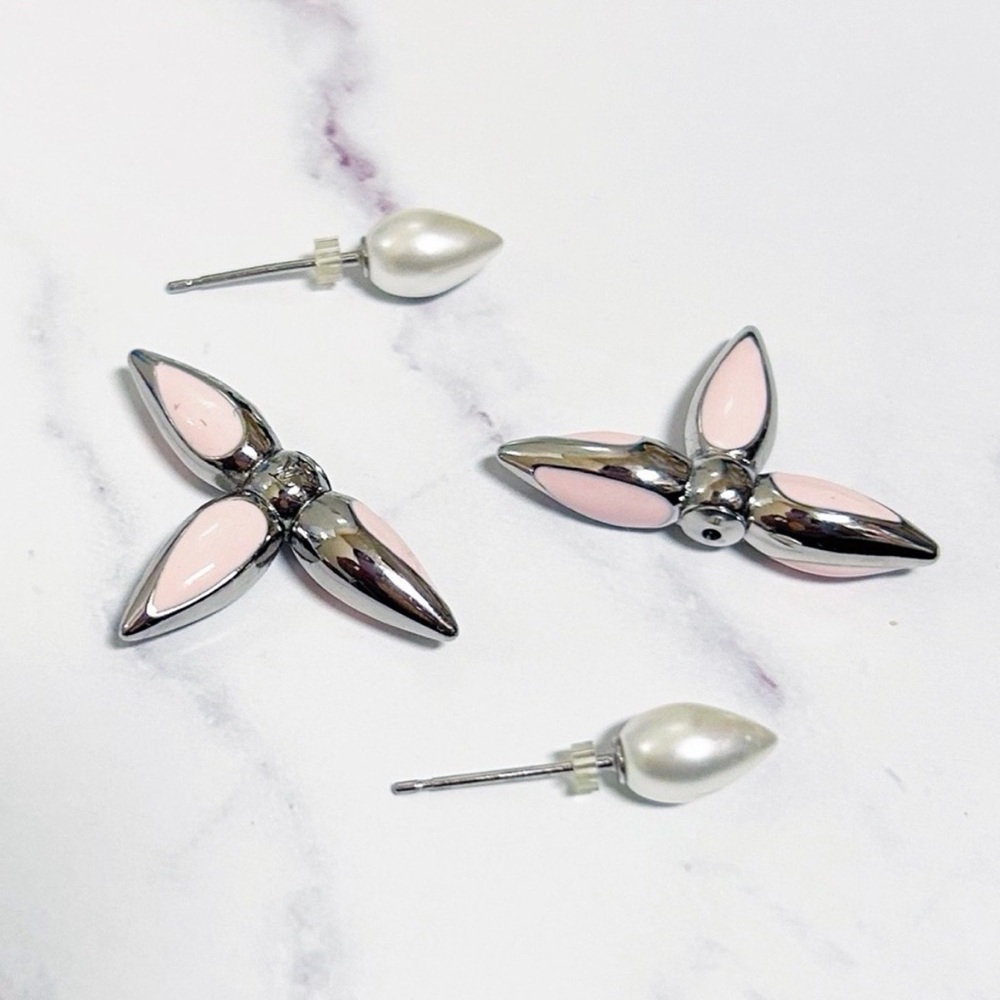 Louis Vuitton Louisette Flower Earrings Pink White Floral Pearl - Picture 3 of 7